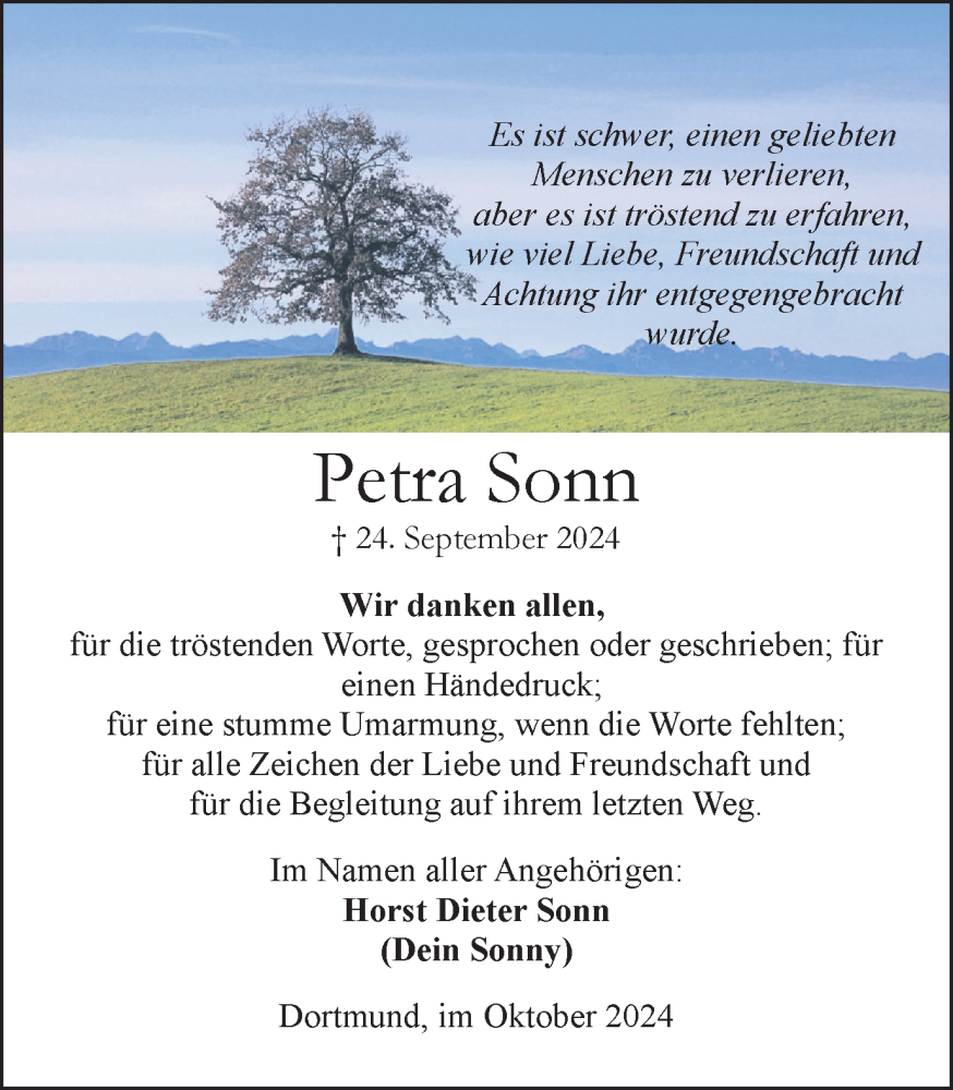  Traueranzeige für Petra Sonn vom 26.10.2024 aus Ruhr Nachrichten