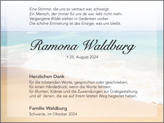 Traueranzeige von Ramona Waldberg von Ruhr Nachrichten
