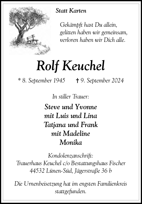 Traueranzeige von Rolf Keuchel von Lüner Anzeiger