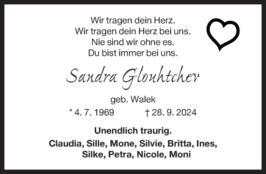 Traueranzeige von Sandra Glouhtchev von Bocholter-Borkener Volksblatt