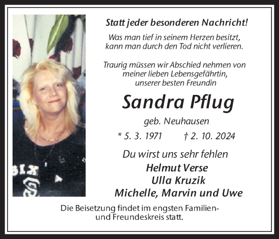 Traueranzeige von Sandra Pflug von Trauer Vest