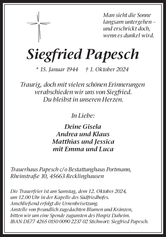 Traueranzeige von Siegfried Papesch von Trauer Vest