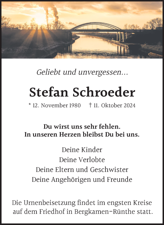 Traueranzeige von Stefan Schroeder von Hellweger Anzeiger