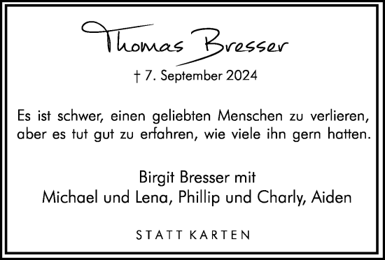 Traueranzeige von Thomas Bresser von Hellweger Anzeiger
