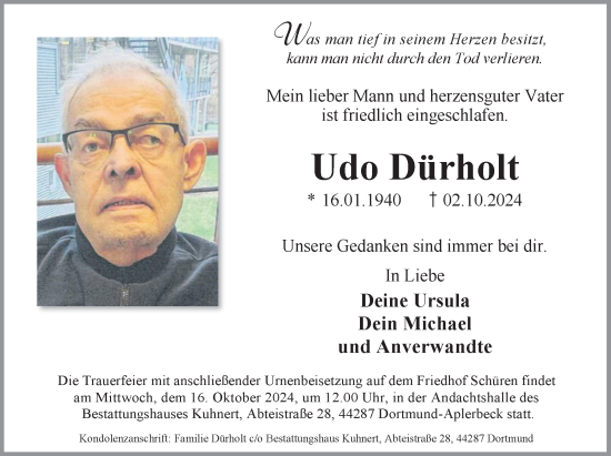 Traueranzeige von Udo Dürholt von Ruhr Nachrichten