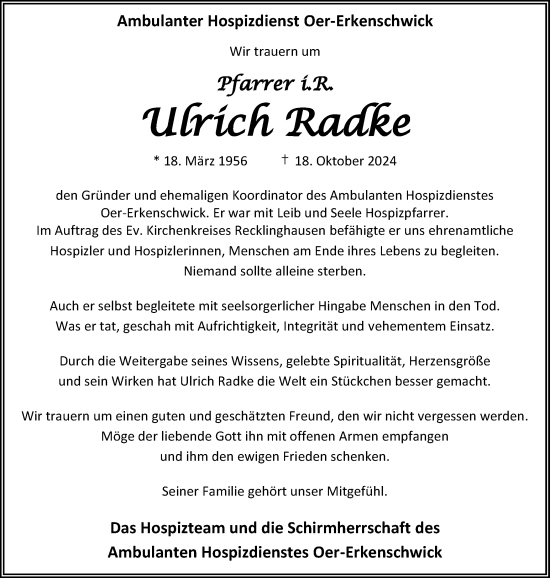 Traueranzeige von Ulrich Radke von Trauer Vest