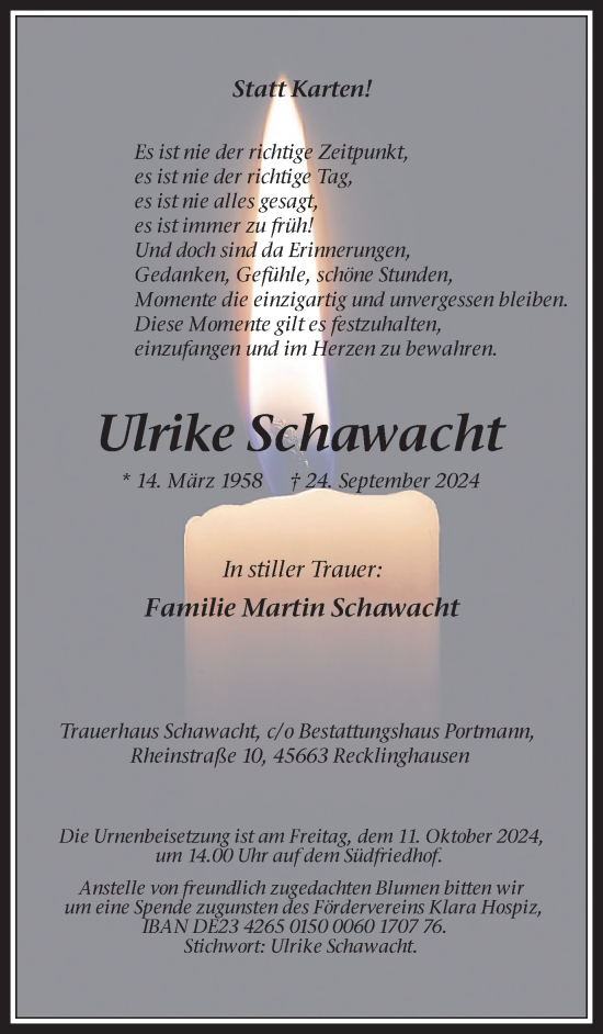 Traueranzeige von Ulrike Schawacht von Trauer Vest