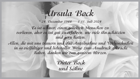 Traueranzeige von Ursula Bock von Ruhr Nachrichten