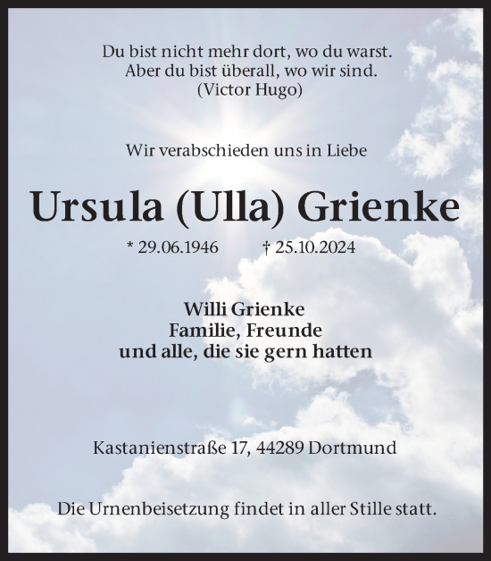 Traueranzeige von Ursula Grienke von Ruhr Nachrichten