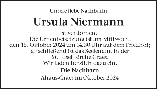 Traueranzeige von Ursula Niermann von Münsterland Zeitung