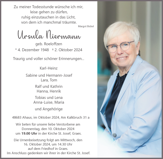 Traueranzeige von Ursula Niermann von Münsterland Zeitung