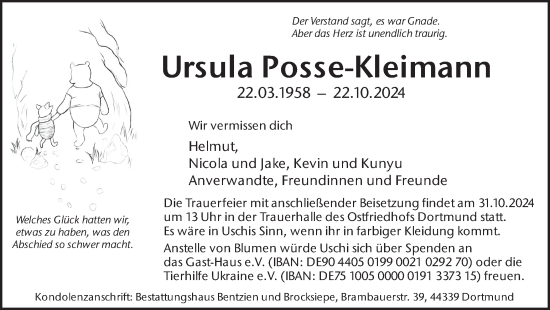 Traueranzeige von Ursula Posse-Kleimann von Ruhr Nachrichten