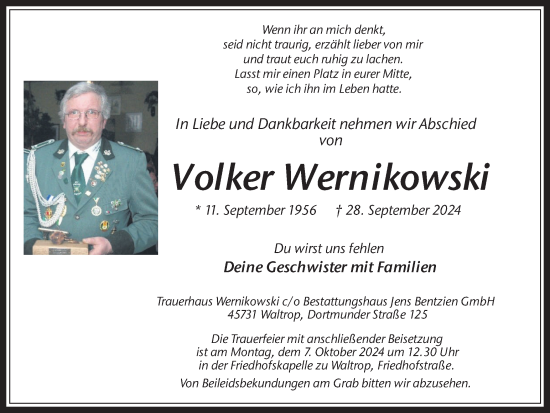 Traueranzeige von Volker Wernikowski von Trauer Vest