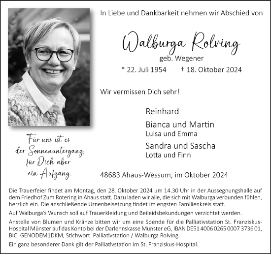 Traueranzeige von Walburga Rolving von Münsterland Zeitung