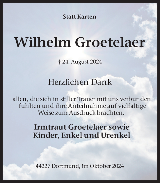 Traueranzeige von Wilhelm Groetelaer von Ruhr Nachrichten
