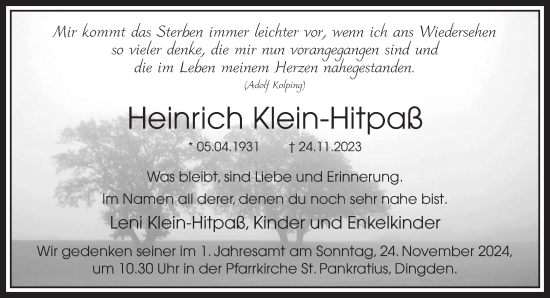 Traueranzeige von Heinrich Klein-Hitpaß von Bocholter Borkener Volksblatt 