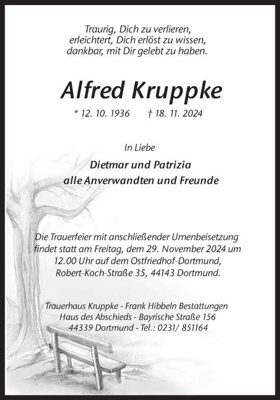 Traueranzeige von Alfred Kruppke von Ruhr Nachrichten