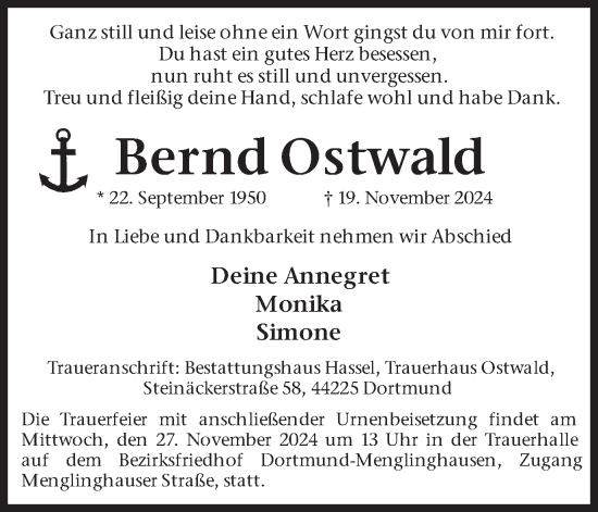 Traueranzeige von Bernd Ostwald von Ruhr Nachrichten