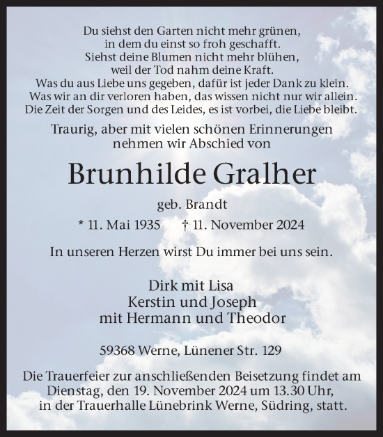 Traueranzeige von Brunhilde Gralher von Ruhr Nachrichten