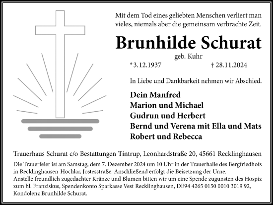 Traueranzeige von Brunhilde Schurat von Trauer Vest