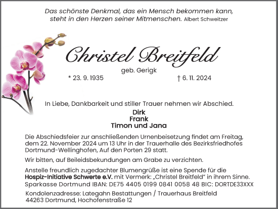 Traueranzeige von Christel Breitfeld von Ruhr Nachrichten