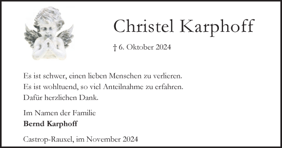 Traueranzeige von Christel Karphoff von Stadtanzeiger Castrop-Rauxel