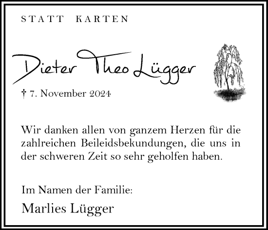 Traueranzeige von Dieter Theo Lügger von Hellweger Anzeiger