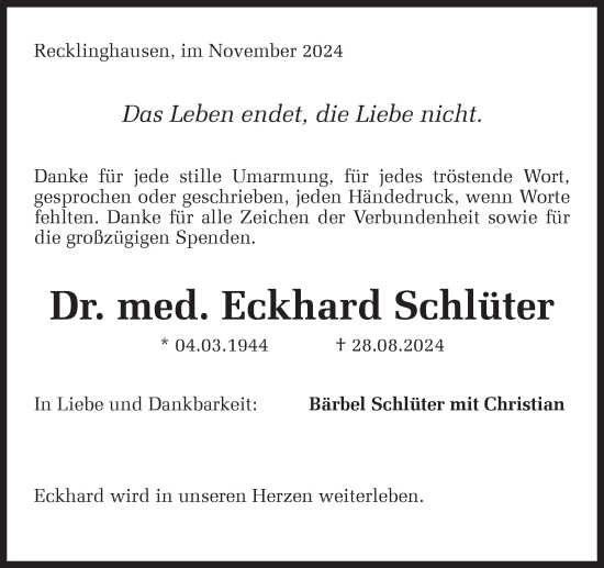 Traueranzeige von Eckhard Schlüter von Trauer Vest