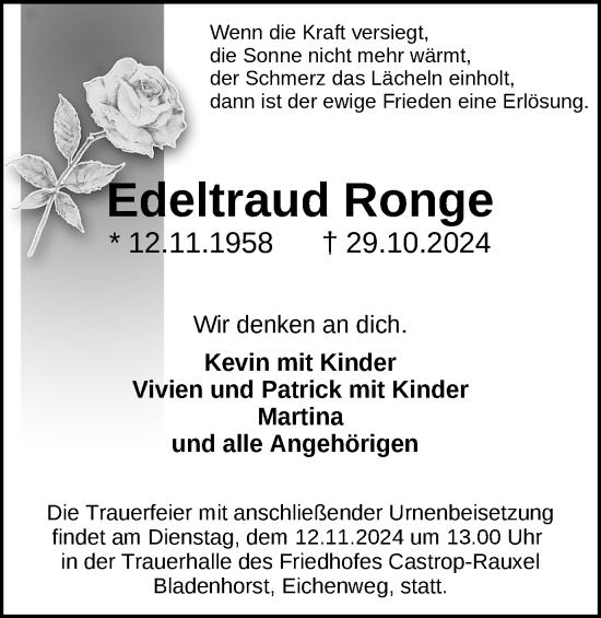 Traueranzeige von Edeltraud Ronge von Stadtanzeiger Castrop-Rauxel