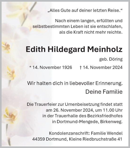 Traueranzeige von Edith Hildegard Meinholz von Ruhr Nachrichten