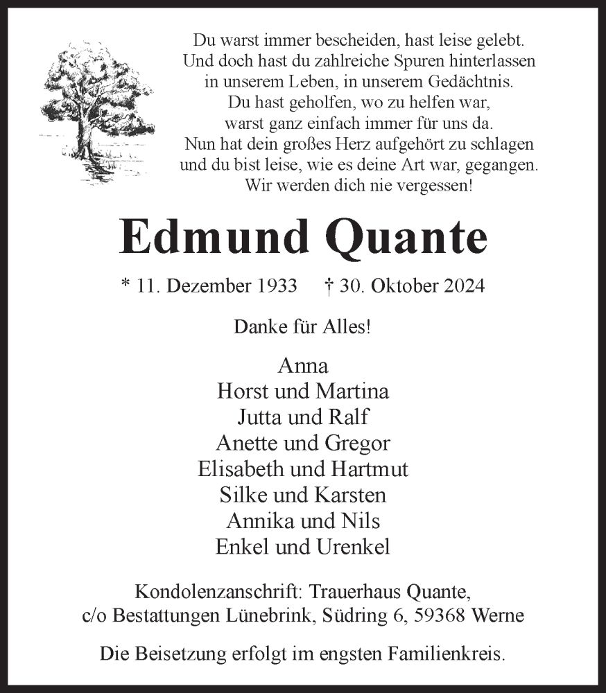  Traueranzeige für Edmund Quante vom 02.11.2024 aus Ruhr Nachrichten