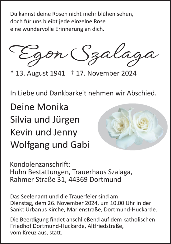 Traueranzeige von Egon Szalaga von Ruhr Nachrichten