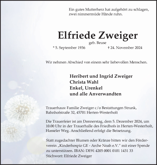 Traueranzeige von Elfriede Zweiger von Trauer Vest