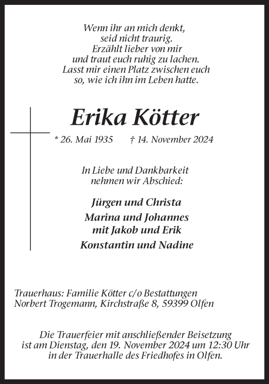 Traueranzeige von Erika Kötter von Ruhr Nachrichten