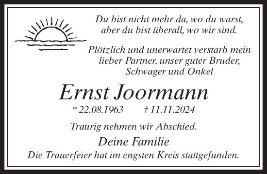 Traueranzeige von Ernst Joormann von Bocholter-Borkener Volksblatt