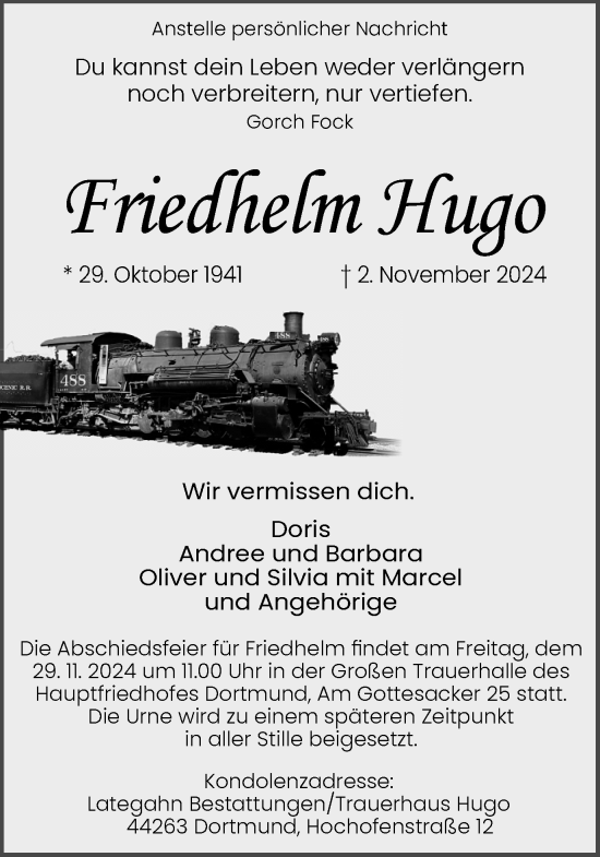 Traueranzeige von Friedhelm Hugo von Ruhr Nachrichten