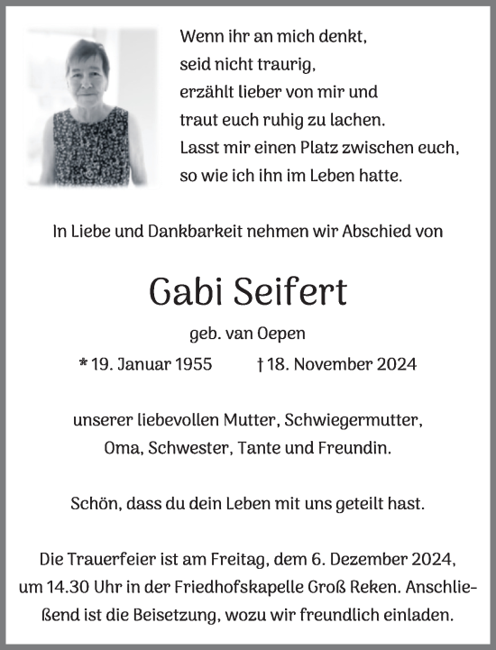 Traueranzeige von Gabi Seifert von Bocholter-Borkener Volksblatt