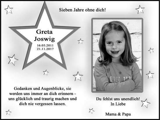 Traueranzeige von Greta Joswig von Trauer Vest