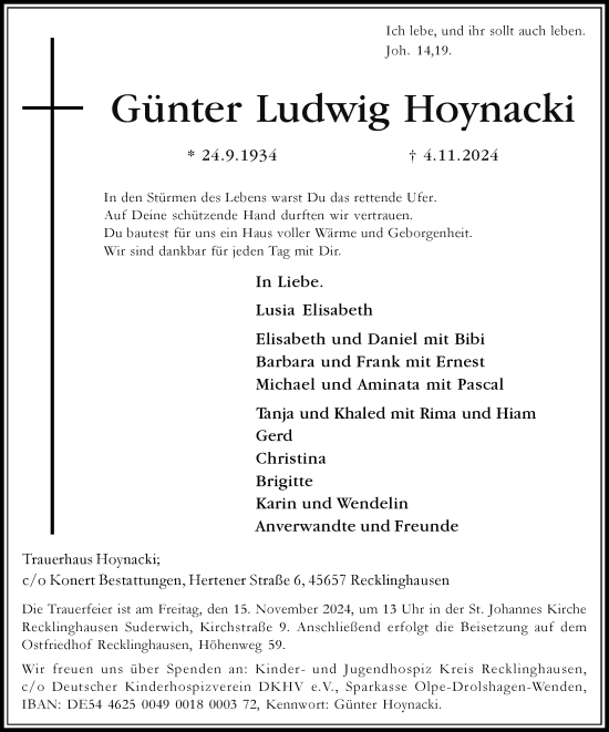 Traueranzeige von Günter  Hoynacki von Trauer Vest