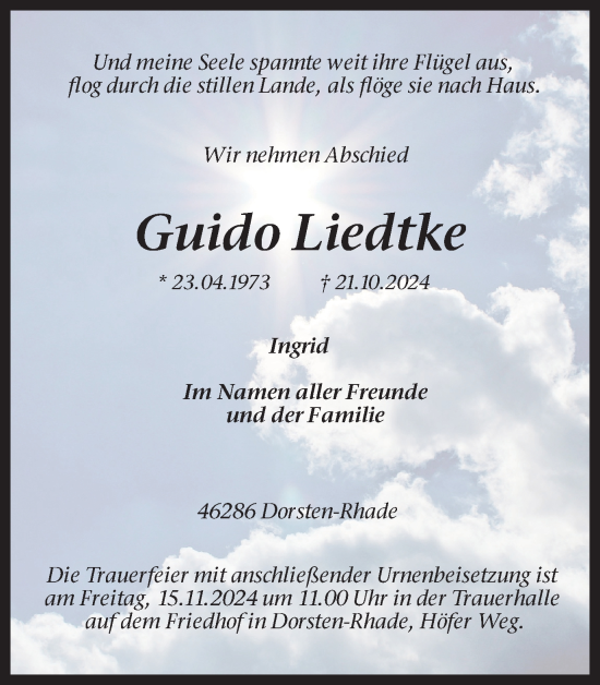 Traueranzeige von Guido Liedtke von Ruhr Nachrichten und Dorstener Zeitung