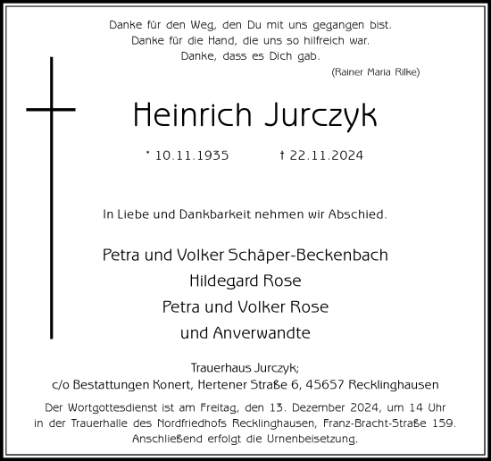 Traueranzeige von Heinrich Jurczyk von Trauer Vest
