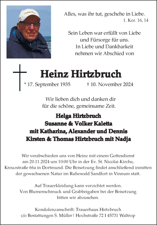 Traueranzeige von Heinz Hirtzbruch von Ruhr Nachrichten