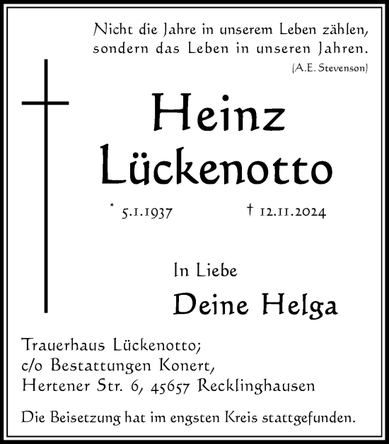 Traueranzeige von Heinz Lückenotto von Trauer Vest