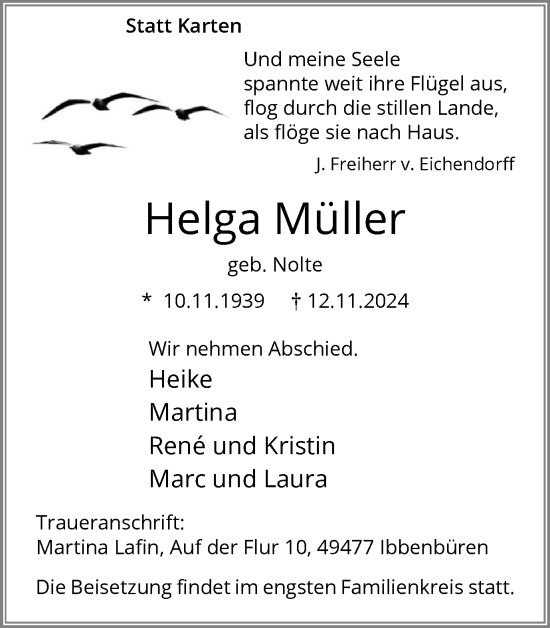 Traueranzeige von Helga Müller von Hellweger Anzeiger