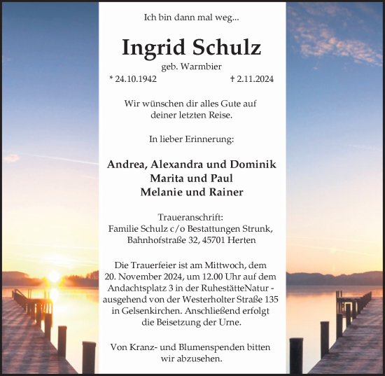 Traueranzeige von Ingrid Schulz von Trauer Vest