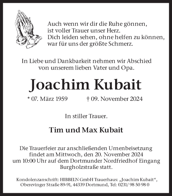 Traueranzeige von Joachim Kubait von Lüner Anzeiger