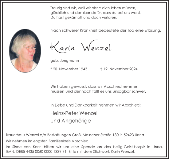 Traueranzeige von Karin Wenzel von Ruhr Nachrichten