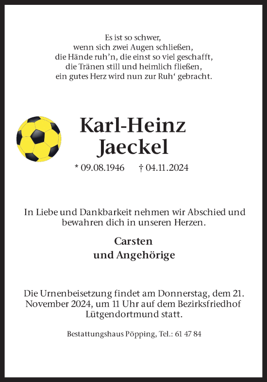 Traueranzeige von Karl-Heinz Jaeckel von Ruhr Nachrichten