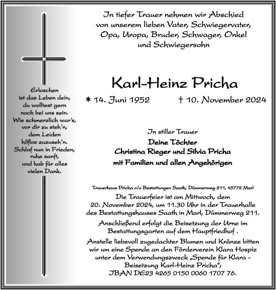 Traueranzeige von Karl-Heinz Pricha von Trauer Vest