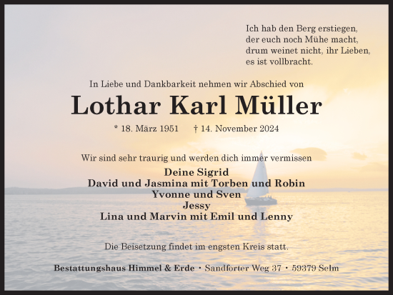 Traueranzeige von Lothar Karl Müller von Ruhr Nachrichten